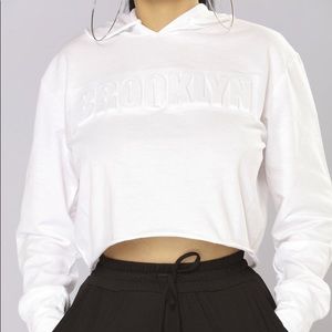 White brooklyn cropped hoodie